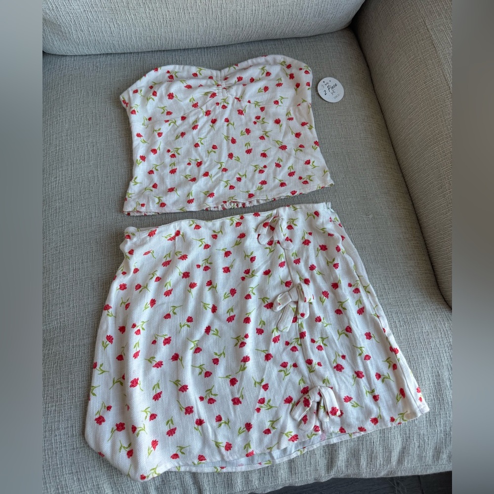 Sienna Sky White and Pink Floral Skirt Set